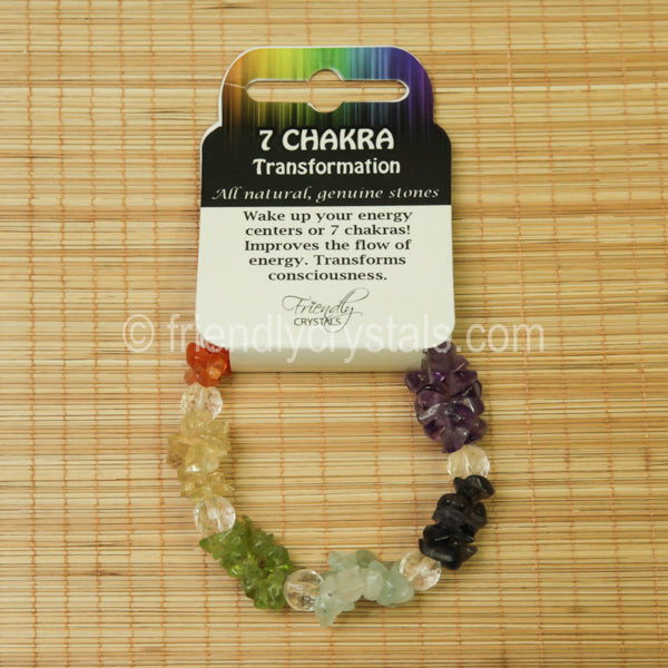7-Chakra Chip Stretch Bracelet with Quartz bead