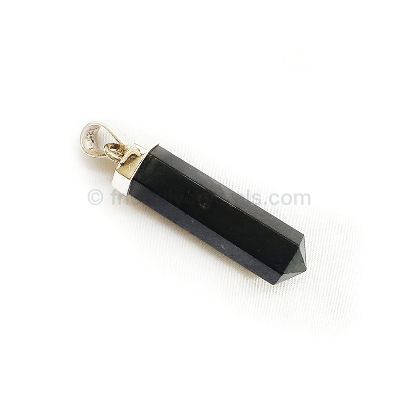 SS Black Tourmaline Capped Faceted Pendant