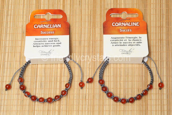Carnelian Shamballa Bracelet - Grey cord (6mm)