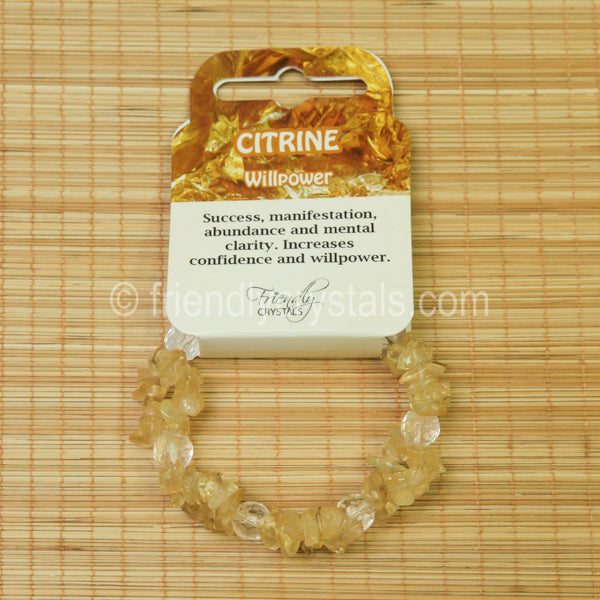Citrine Chip Stretch Bracelet with Quartz bead