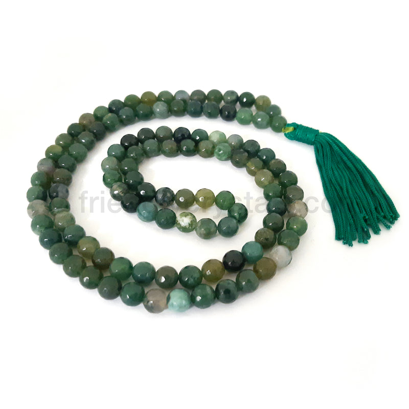 Moss Agate Mala Faceted