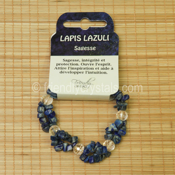Lapis Chip Stretch Bracelet with Quartz bead