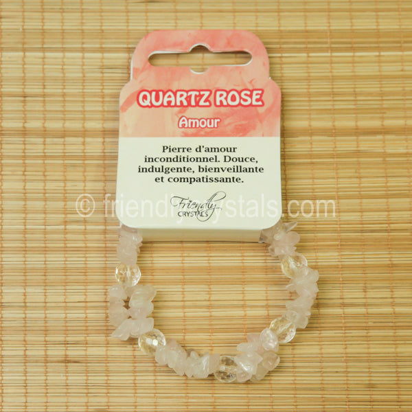 Rose Quartz Chip Stretch Bracelet with Quartz bead
