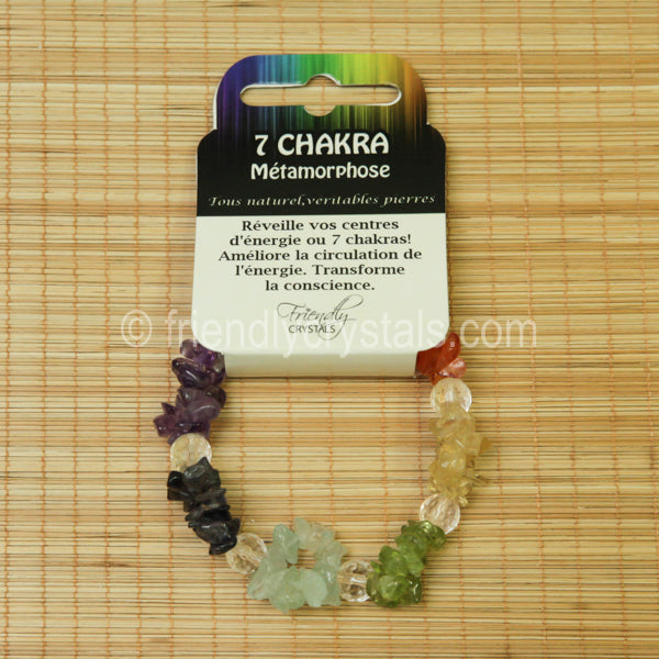 7-Chakra Chip Stretch Bracelet with Quartz bead