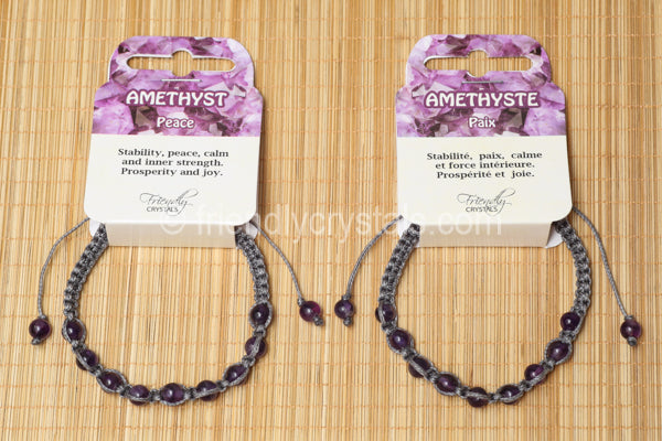 Amethyst Shamballa Bracelet - Grey cord (6mm)