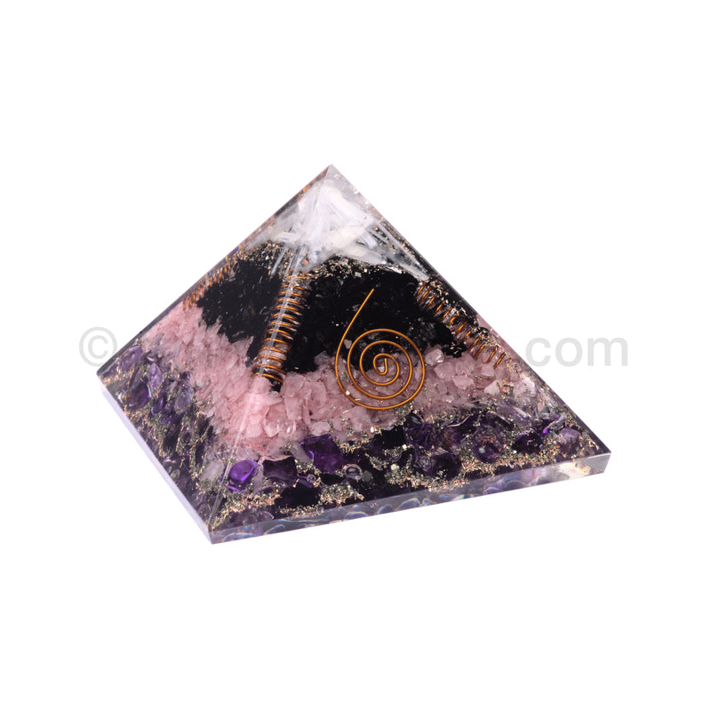 Amethyst/Rose Quartz/Black Tourmaline/Selenite Sticks Pyramid 90 mm