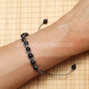 Black Agate Shamballa Bracelet - Grey cord (6mm)
