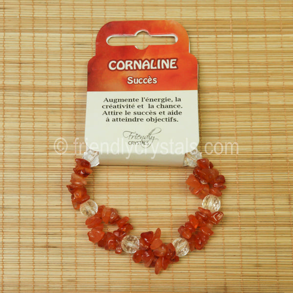 Carnelian Chip Stretch Bracelet with Quartz bead