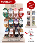 Popular Gemstone Bracelets Combo Pack - 144 Gemstone Power Bracelets 8 mm & FREE Rotating Display Stand!