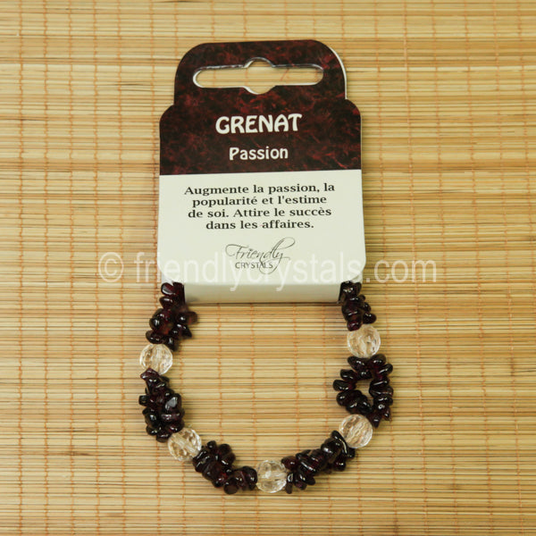 Garnet Chip Stretch Bracelet with Quartz bead