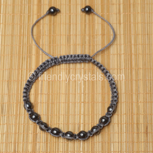 Hematite Shamballa Bracelet - Grey cord (6mm)