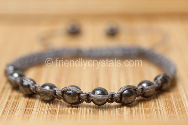 Hematite Shamballa Bracelet - Grey cord (6mm)