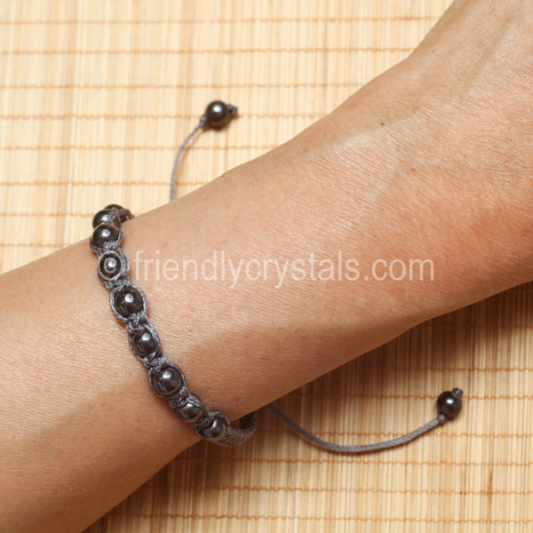 Hematite Shamballa Bracelet - Grey cord (6mm)