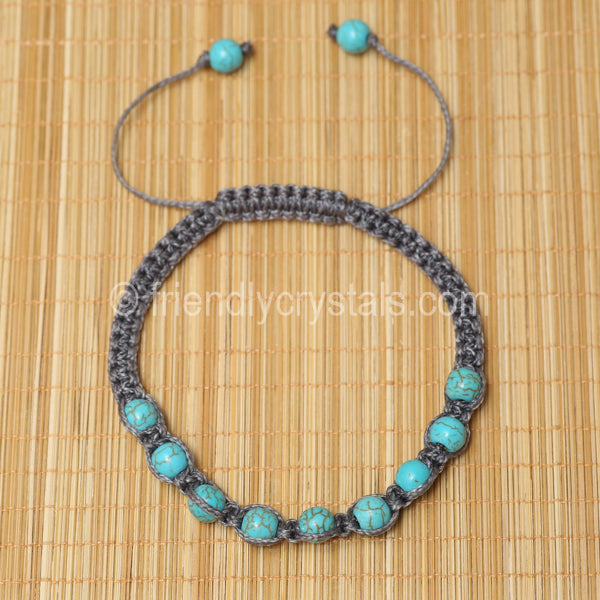 Howlite Turquoise Shamballa Bracelet - Grey cord (6mm)