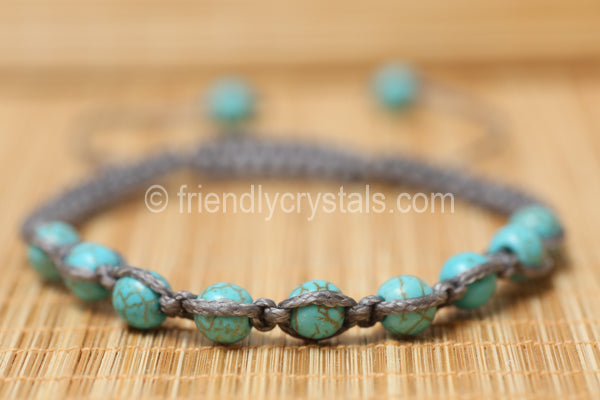 Howlite Turquoise Shamballa Bracelet - Grey cord (6mm)