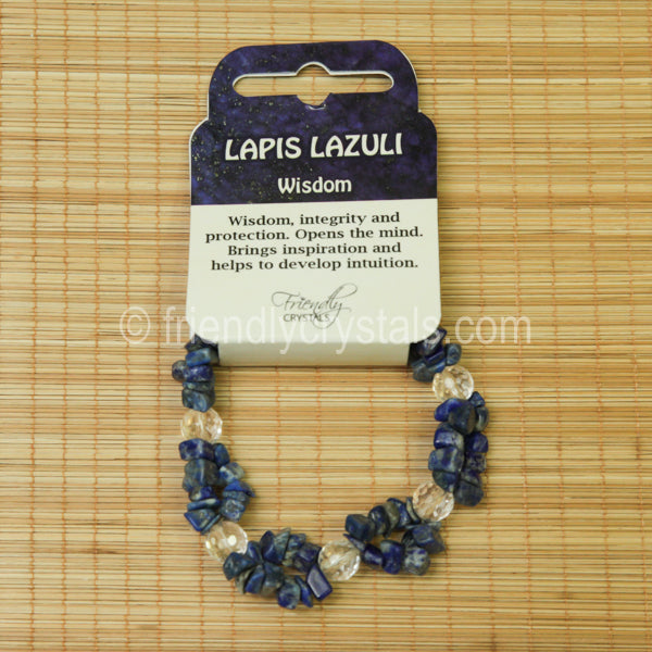 Lapis Chip Stretch Bracelet with Quartz bead