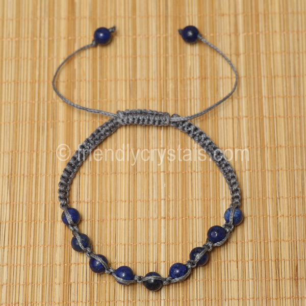 Lapis Shamballa Bracelet - Grey cord (6mm)
