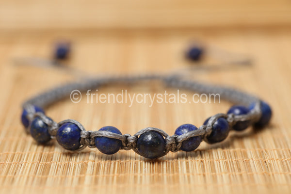 Lapis Shamballa Bracelet - Grey cord (6mm)