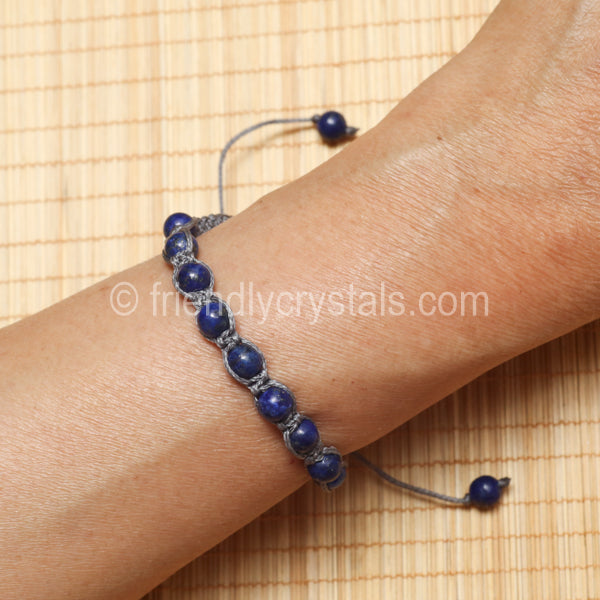 Lapis Shamballa Bracelet - Grey cord (6mm)