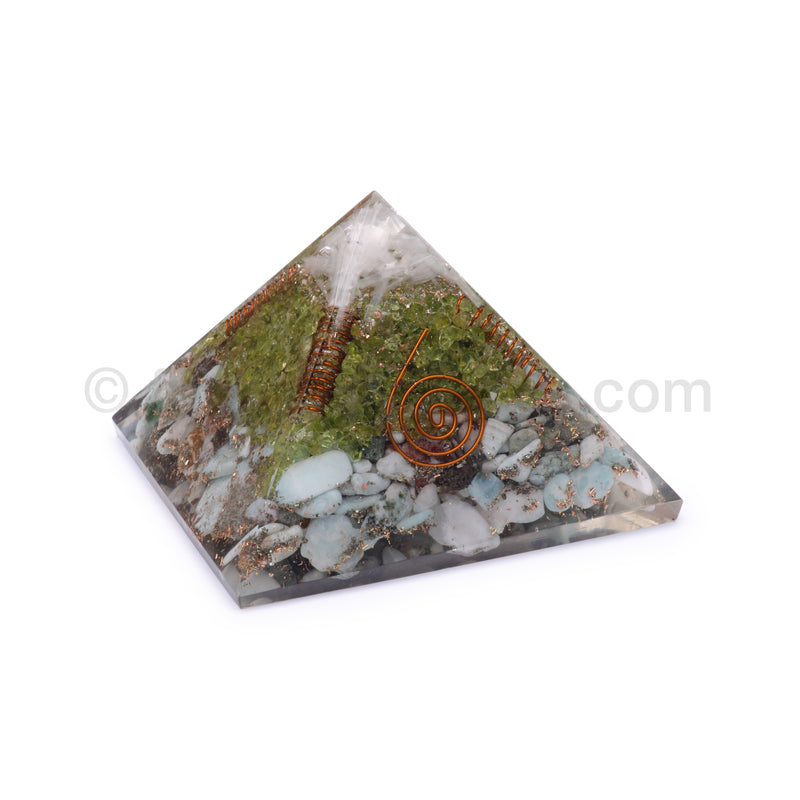 Larimar/Peridot/Selenite Sticks Pyramid 90 mm