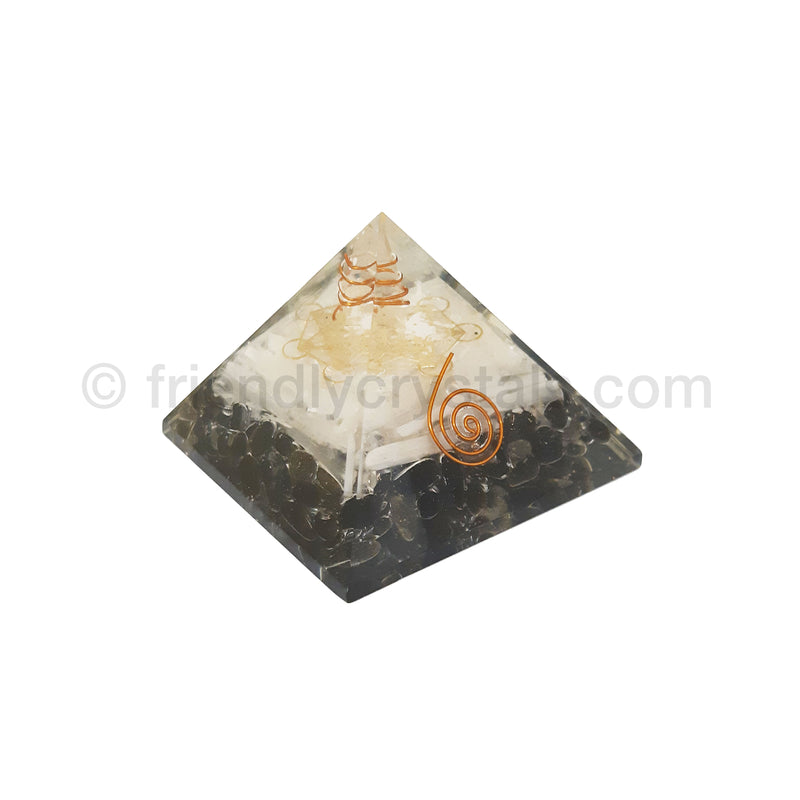Obsidian with Selenite Sticks- Metatron Pyramid 75-80 mm - NEW