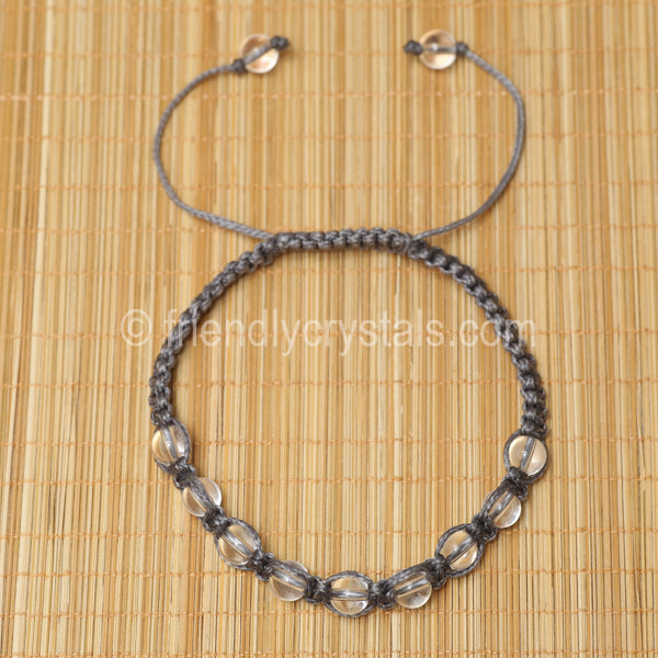 Quartz Shamballa Bracelet - Grey cord (6mm)