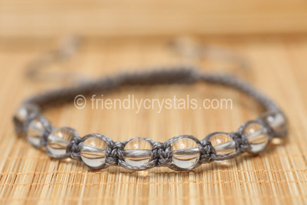 Quartz Shamballa Bracelet Grey cord 6mm