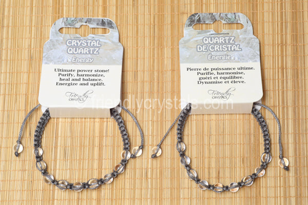 Quartz Shamballa Bracelet - Grey cord (6mm)