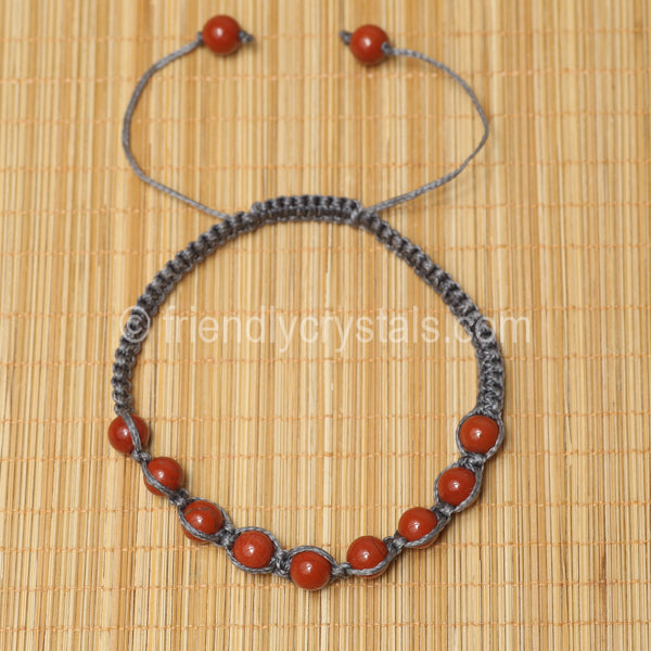 Red Jasper Shamballa Bracelet - Grey cord (6mm)