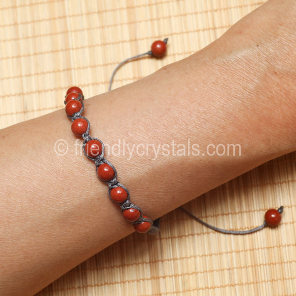Red Jasper Shamballa Bracelet - Grey cord (6mm)