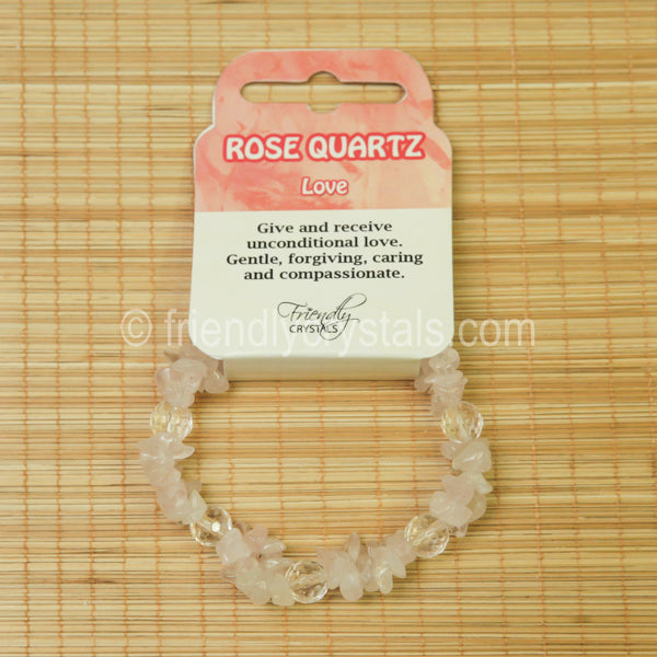 Rose Quartz Chip Stretch Bracelet with Quartz bead
