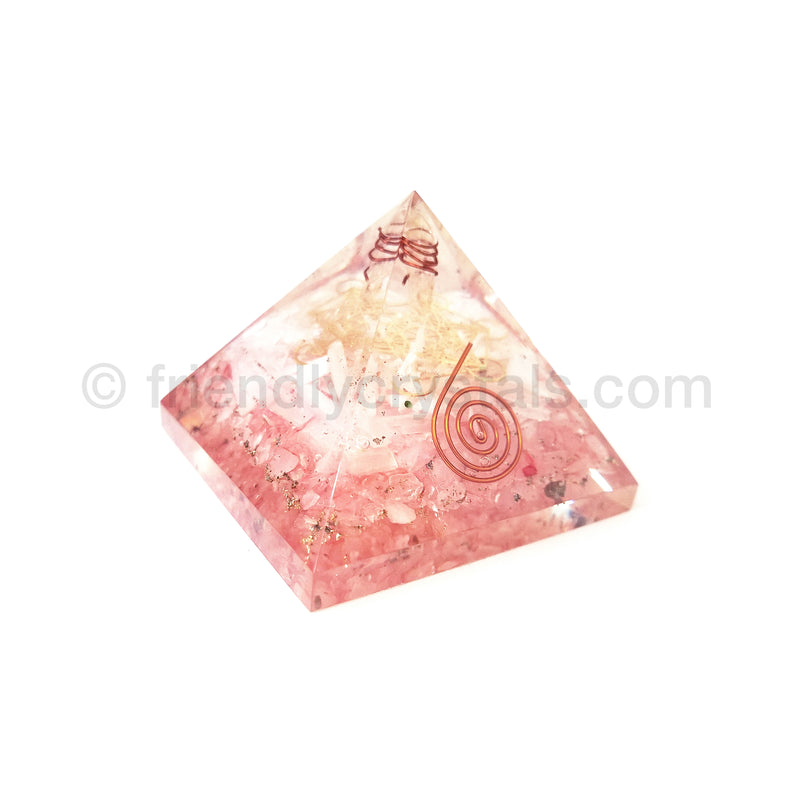 Rose Quartz with Selenite Sticks - Metatron Pyramid 75-80 mm