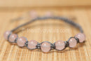 Rose Quartz Shamballa Bracelet - Grey cord (6mm)