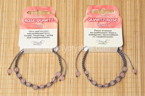 Rose Quartz Shamballa Bracelet - Grey cord (6mm)
