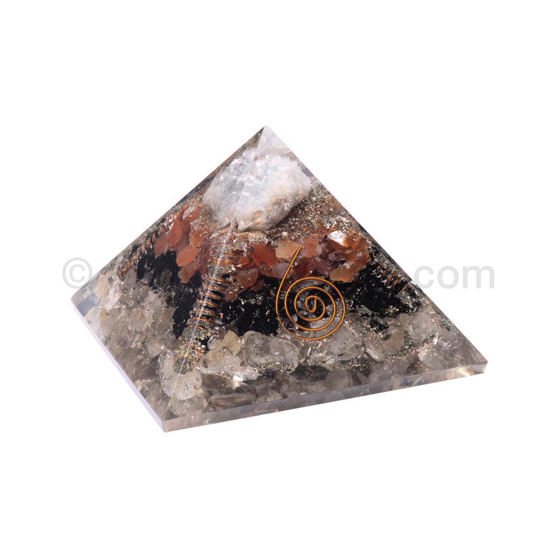 Rutilated Quartz/Black Tourmaline/Carnelian/Celestite Pyramid 90 mm