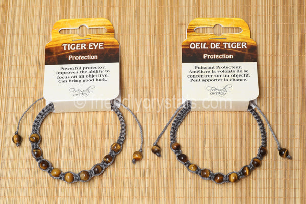 Tiger Eye Shamballa Bracelet - Grey cord (6mm)