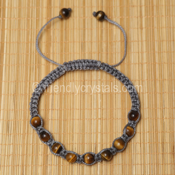 Tiger Eye Shamballa Bracelet - Grey cord (6mm)