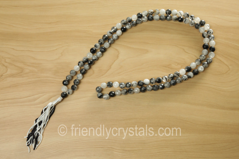 Tourmalinated Quartz Mala Faceted