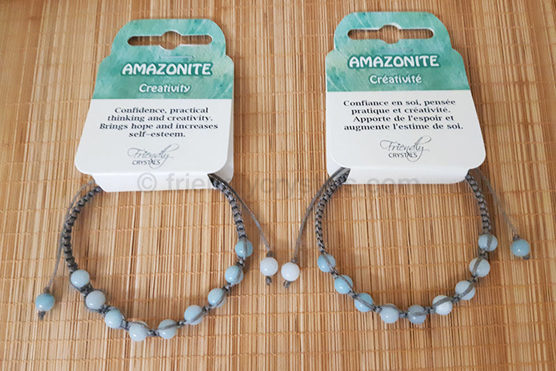 Amazonite Shamballa Bracelet- Grey Cord (6 mm) - NEW!