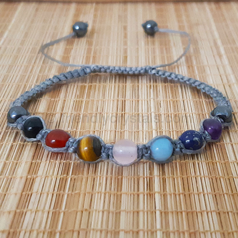 Chakra Shamballa Bracelet -Grey Cord (6 mm) - NEW!
